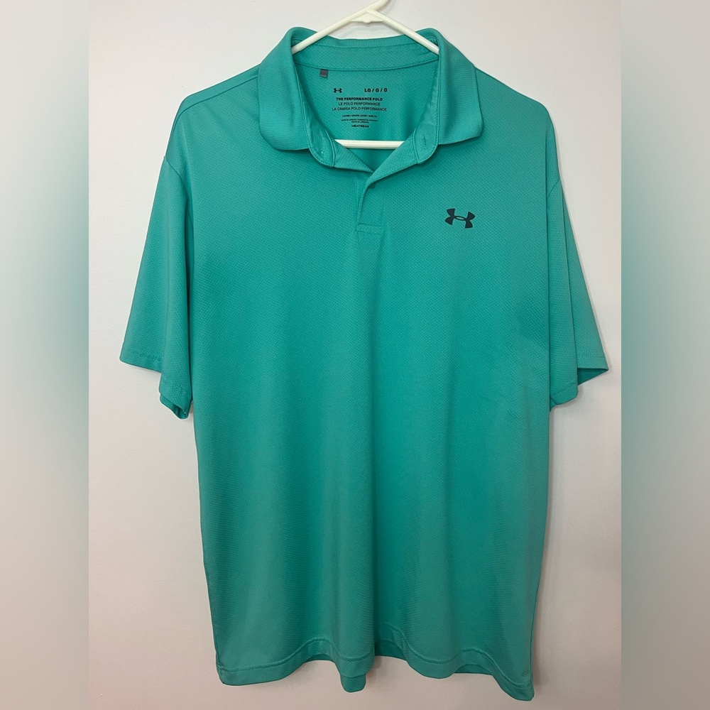 Under Armour Performance Polo Shirt
Large Teal Short Sleeve Golf Athletic